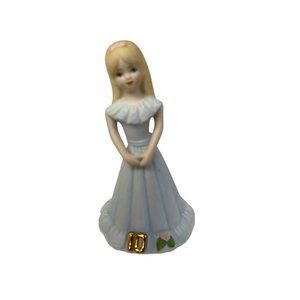 Enesco Growing Up Birthday Girls Figurine Age 10 Blue Dress Blonde 1981 Matte